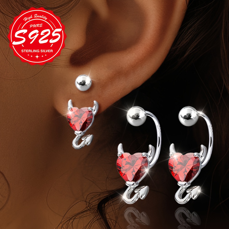TEMU Une paire de crochets d'oreilles à vis Petit Rouge pour femme en argent sterling 925, mignons et ludiques, avec une boucle à vis stable, adaptés