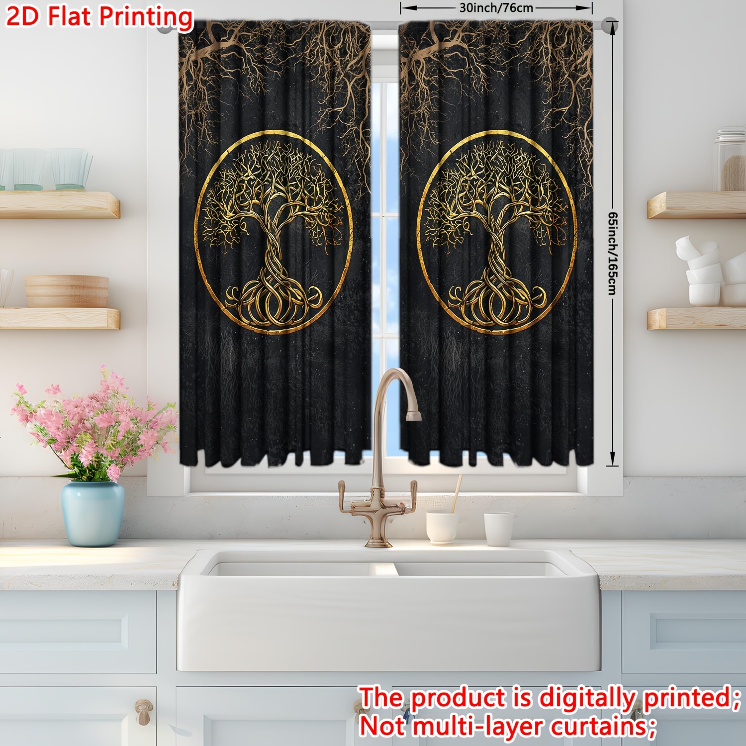 TEMU 2d Flat - 2d Flat - Launch 2d Flat Printing, 2pcs Of Tree Of Life Printed Curtains For Home Decoration - Rod Pocket Window Suitable For Bedroom,