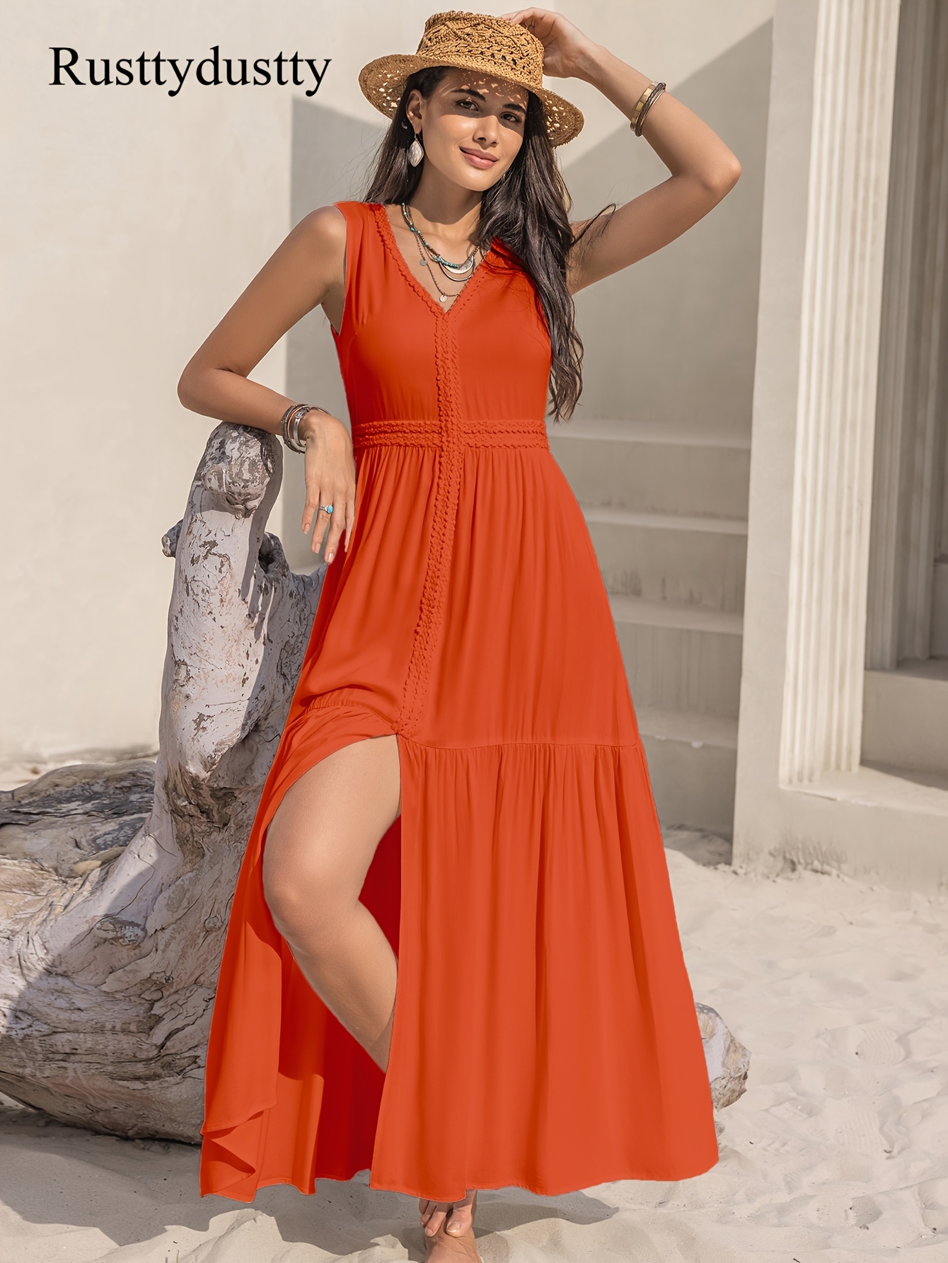 bohemian sleeveless dress summer wheat white - Temu