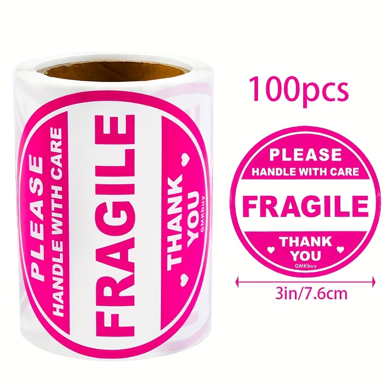 TEMU 100 Pezzi Etichette Rosa "Fragili" da 7,6 cm - Adesivi Facili da Rimuovere per Spedizioni e Magazzini, Dimensioni Ideali per Confezionamento e