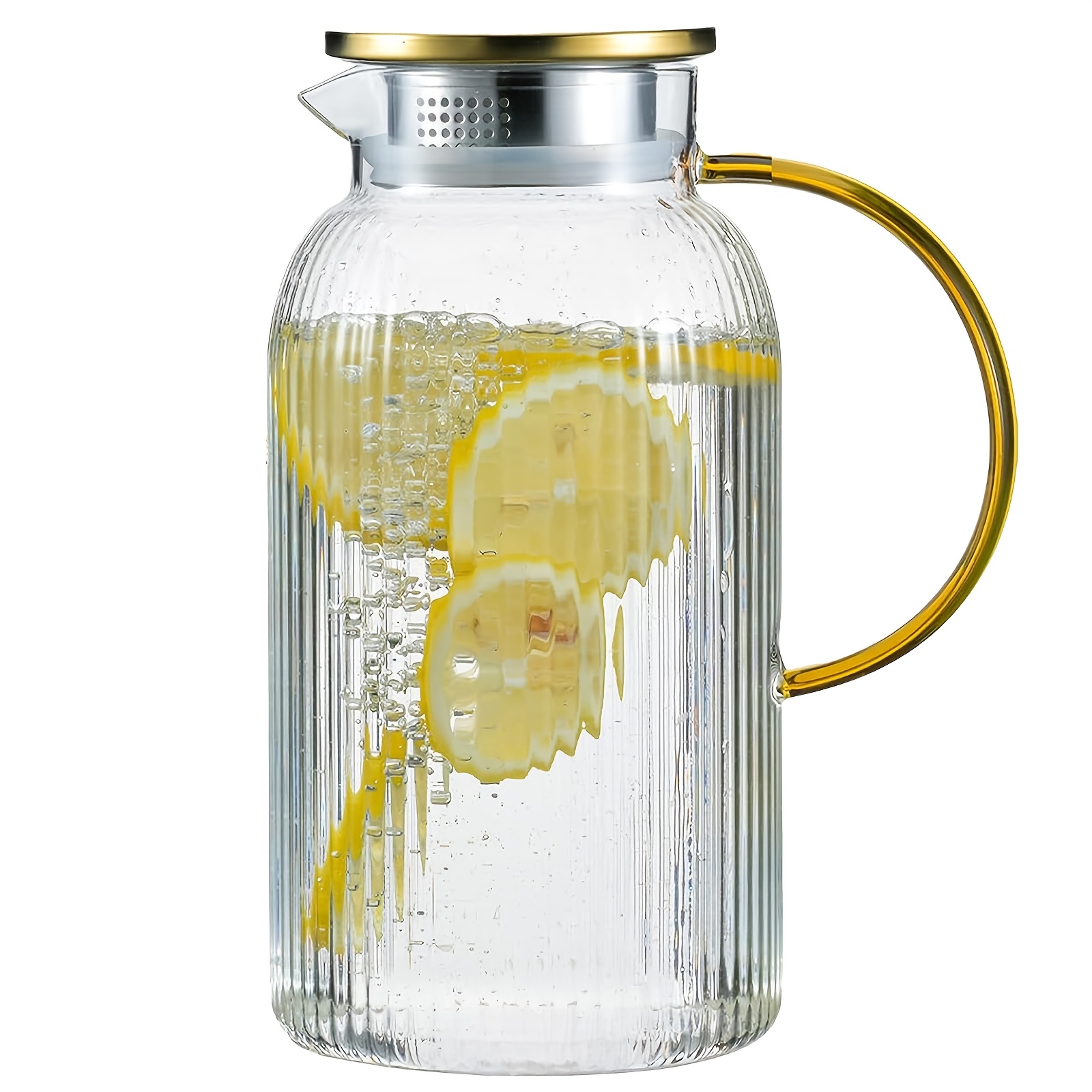   68oz/2L Borosilicate Glass Water Pitcher with Lid & Handle - Thermal Resistant Suitable for Hot/Cold Drinks, Vertical Striped Carafe for Fridge, for, Parties, Office, Gift for &