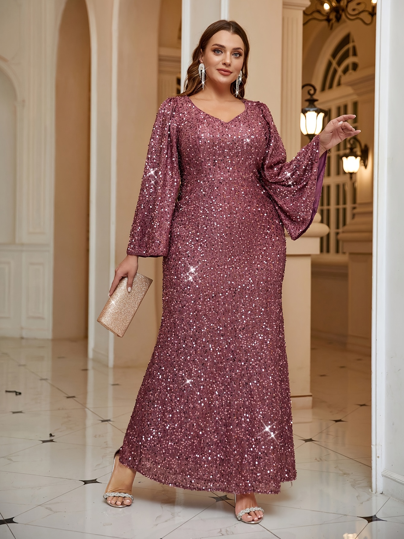 green emerald velvet dress Sequin Plus-Size Long La Femme Prom Dress