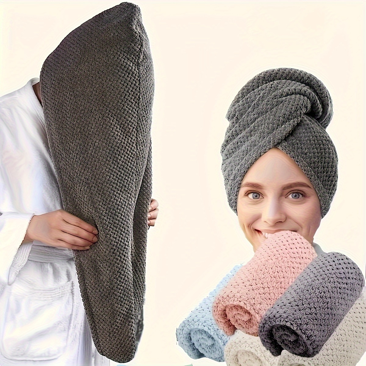 

Microfibre Towel - Quick-drying, Ultra-absorbent Wraps Around Women And Girls, Gently For Frizzy Or Damaged Hair, Solid Bathroom Hair Dryer Cap