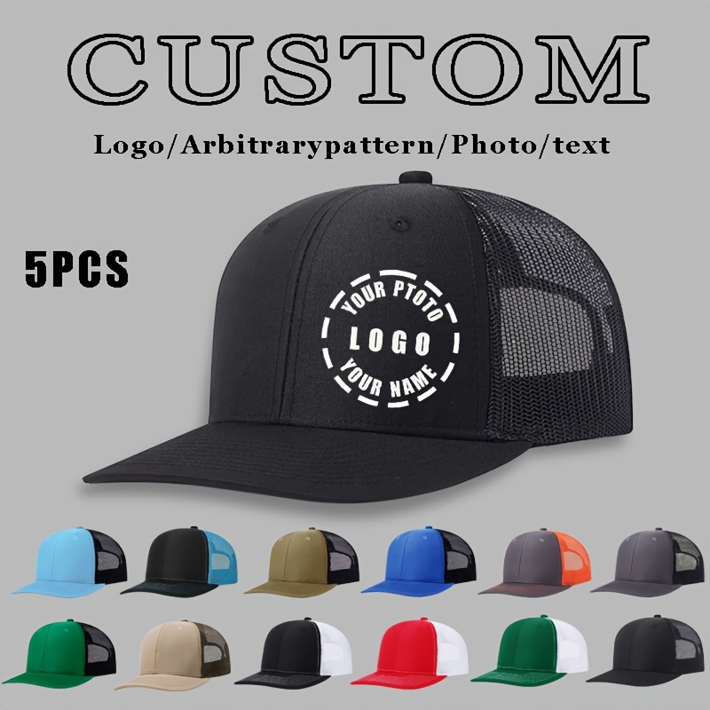 TEMU 5 gorras de béisbol con LOGO personalizado, gorra con lengua de personalizada, gorra de tenis con bloques de color, gorra de de malla