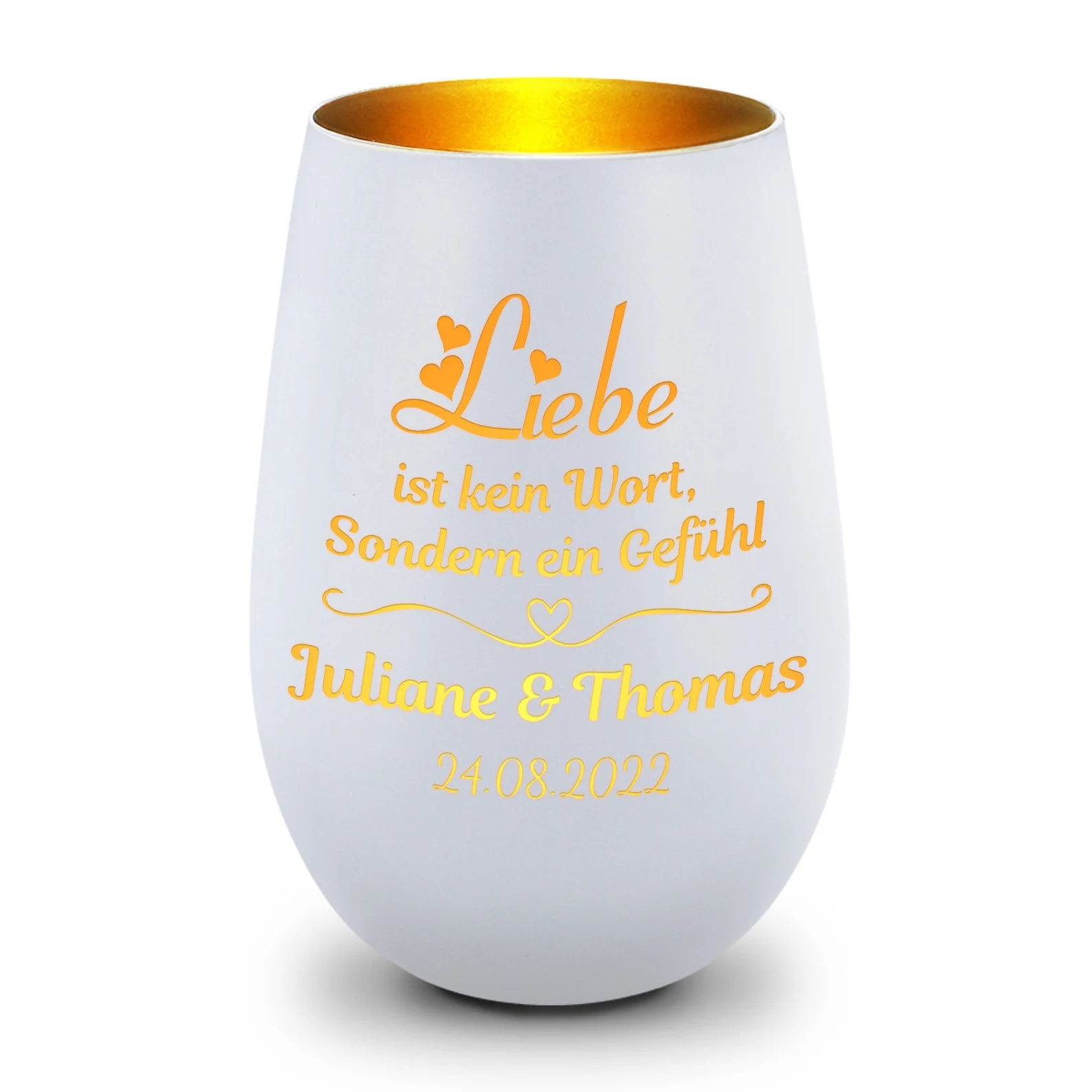 E-shop Personalisierter Glas-Kerzenhalter - 'Liebe ist mehr als ein ' Romantisches graviertes Geschenk - Hochzeit, Jahrestag und Weihnachtsgeschenk -
