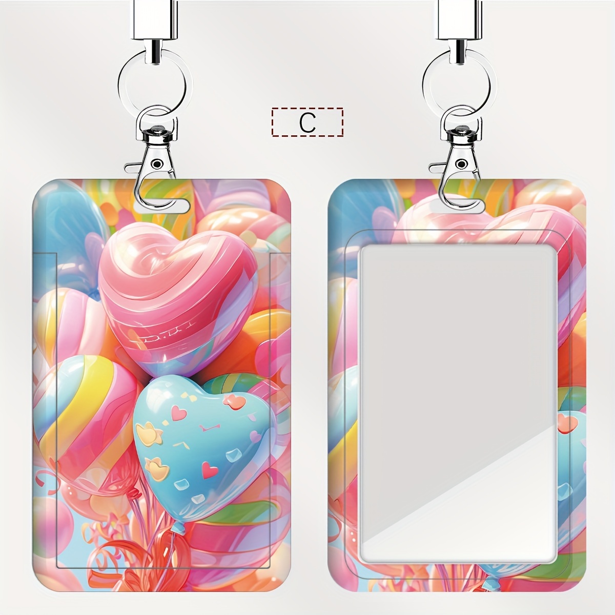 TEMU Porta Carte a Forma di Cuore Serie Palloncino Porta Carte per Infermieri Porta Carte per Autobus Porta Carte per Studenti del Campus con Cordino