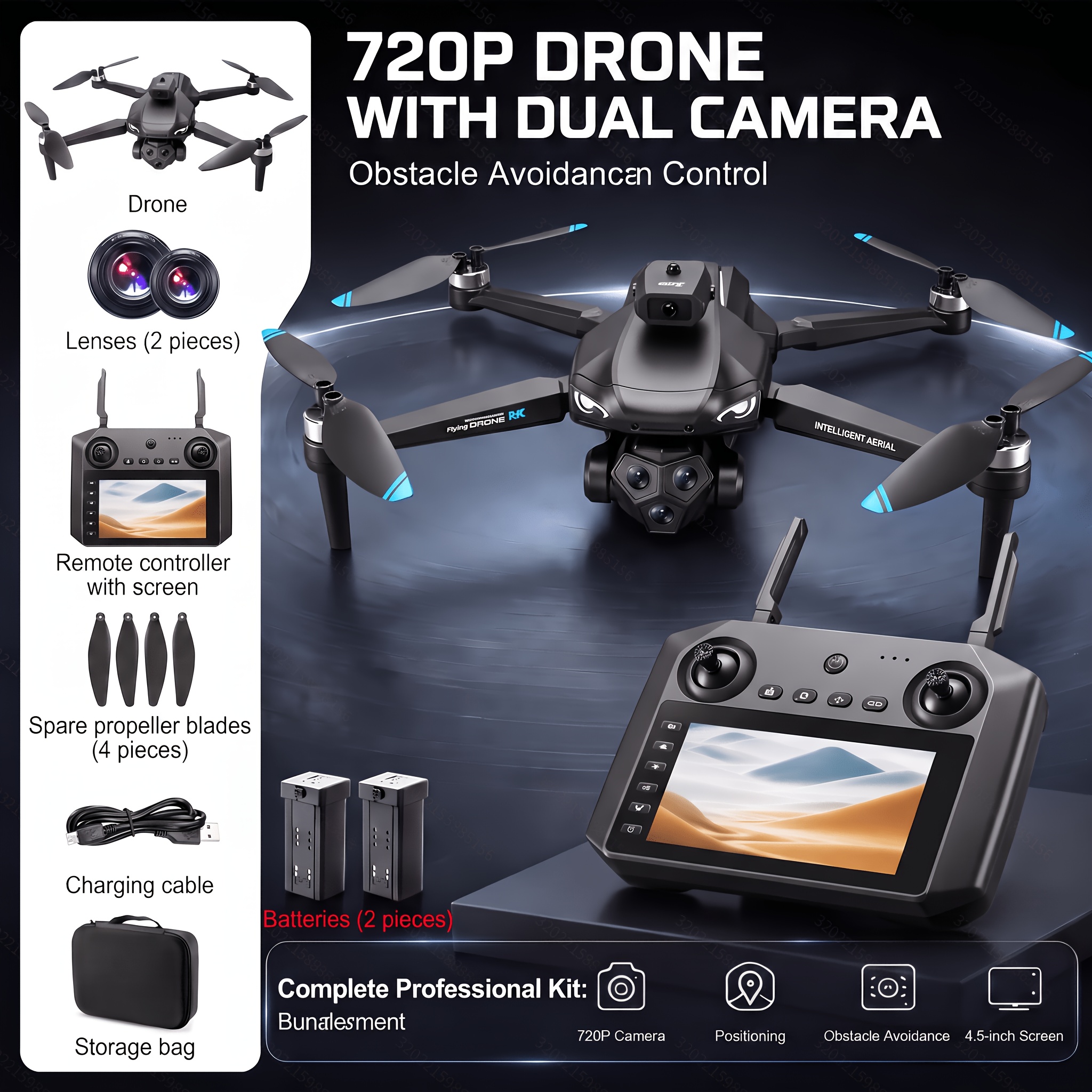 Image of M33 Max Brushless Drone With 4.5" Screen Remote, Obstacle Avoidance, Hover, 720p Hd Dual Camera, 20-min , Foldable.