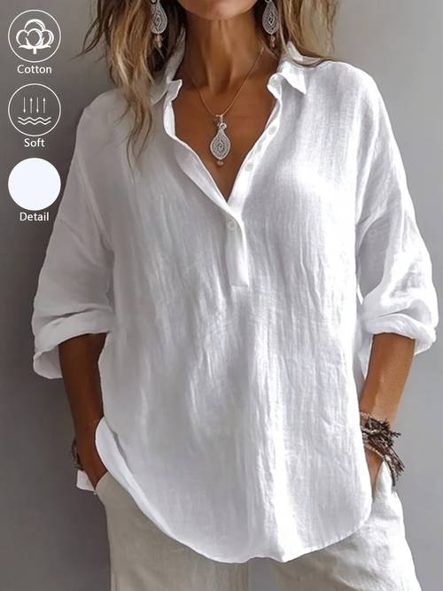 elegante klassieke damesblouse met 100% , ingevouwen kraag en 3/4 mouwen, geschikt voor alle seizoenen, veelzijdige mode, perfect voor dagelijks gebruik, uitjes en als essentiële kantoorblouse