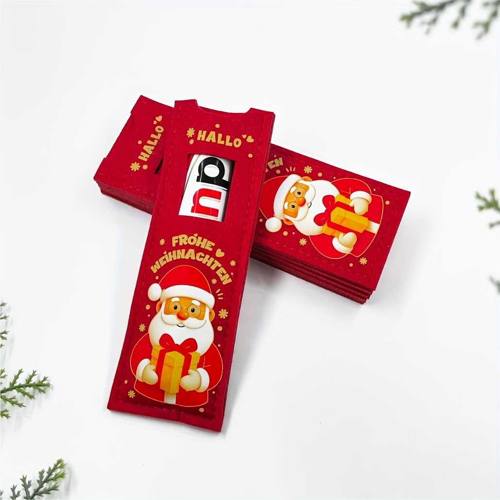 TEMU 6pcs Christmas Felt Gift Bags - German "du Frohe Weihnachten" Festive Design With Christmas Pattern-reusable For Wrapping Chocolates, Candies,