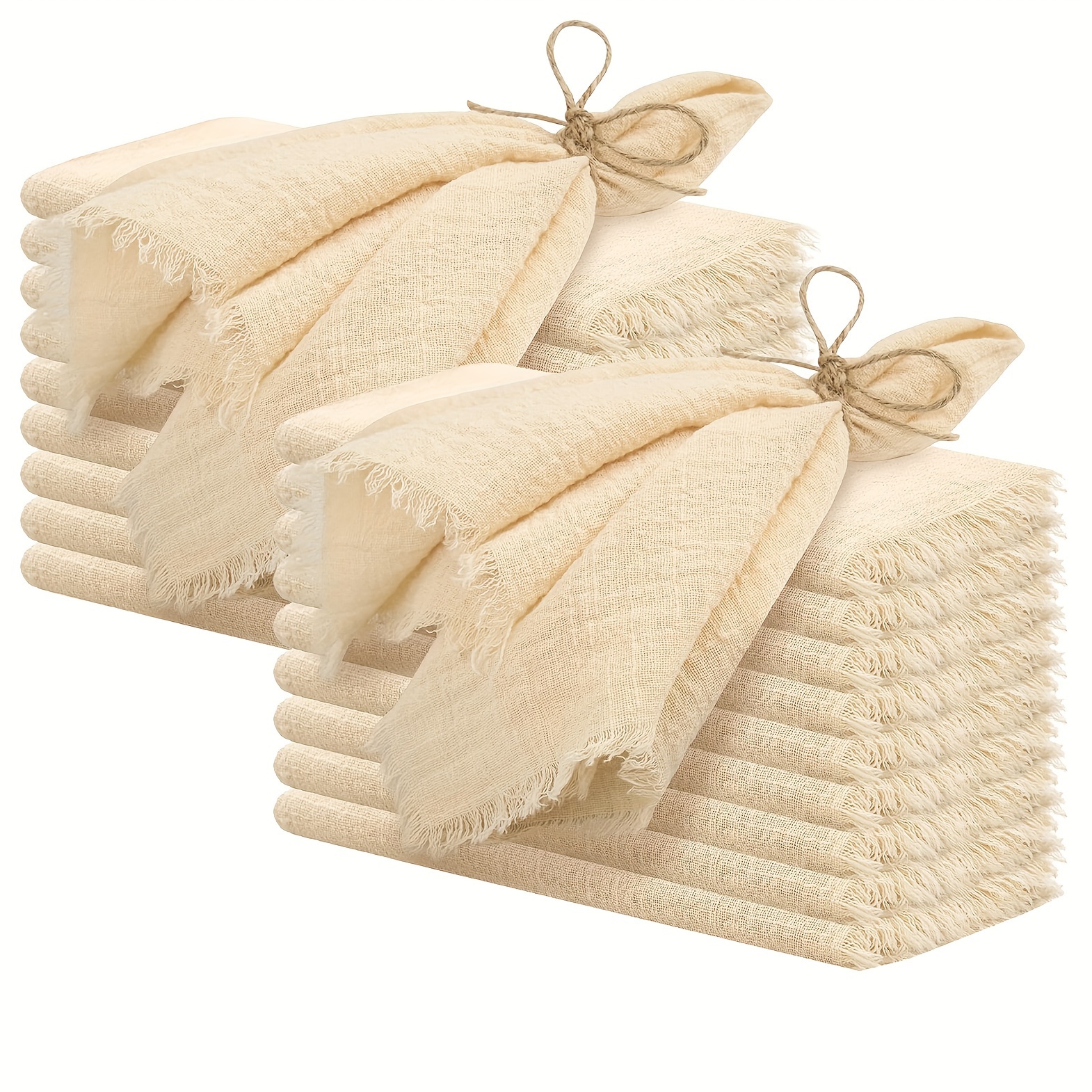 Image of 20pcs 32x32cm Retro Gauze Cotton Cloth Napkin Tea Towel Wedding Party Christmas Table Decor Handmade Burrs Napkins