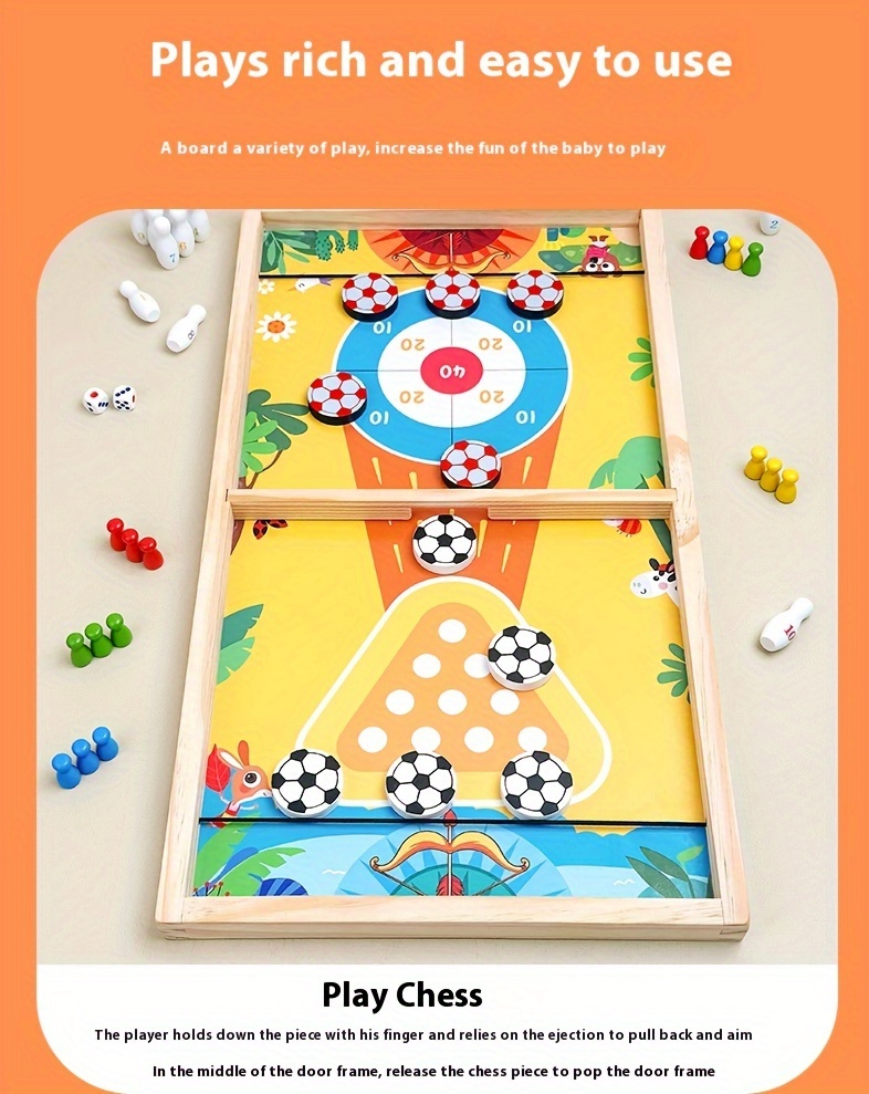 Luxurious 5-in-1 Color Wooden Tabletop Game Set for 2025 - Dual Function Multi-Game Board with Table Tennis, Chess, Hockey, Bowling, and Ludo - Ideal for Family Entertainment and Holiday Gift, Family Entertainment Gift|Vibrant Game Design|Durable Wooden Pieces, Game Accessories