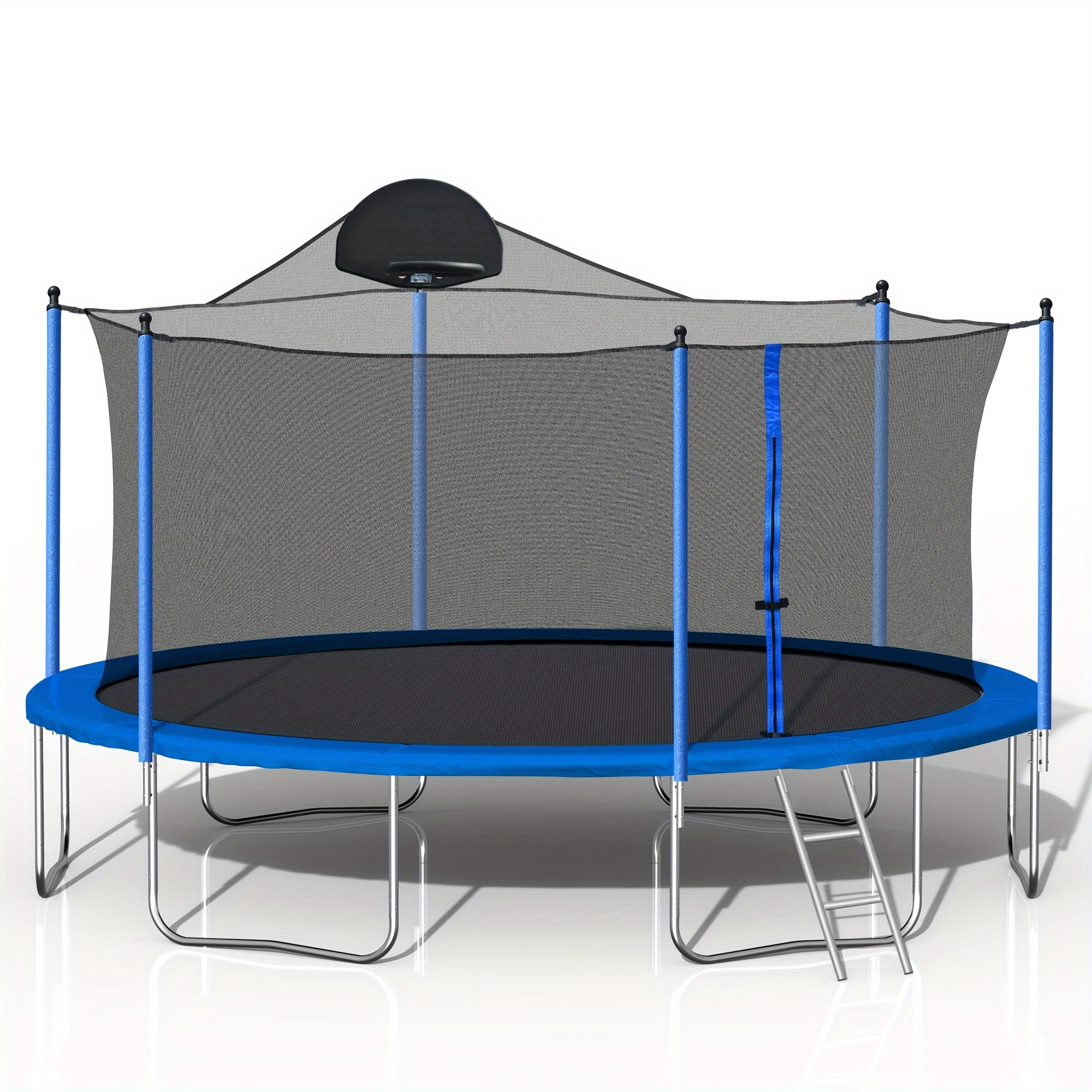 

Highsound Trampoline, 14 Ft Trampoline With Safety Enclosure Net, Basketball Hoop And Ladder, Heavy Duty Outdoor Recreational Trampolines For Family, Easy Assembly, Blue