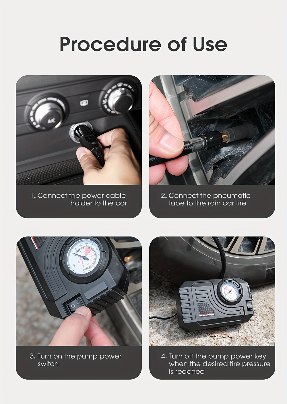 CaRSun Automatic Air Compressor Pump for Car Tires, Motorcycles, Bicycles - ABS Material, DC 12V LED Light, Car Plug Power, Non-Waterproof, ≤36V Operating Voltage - Ideal for Christmas, Halloween, New Year, Mid-Autumn Festival, Spring Festival, Without Battery