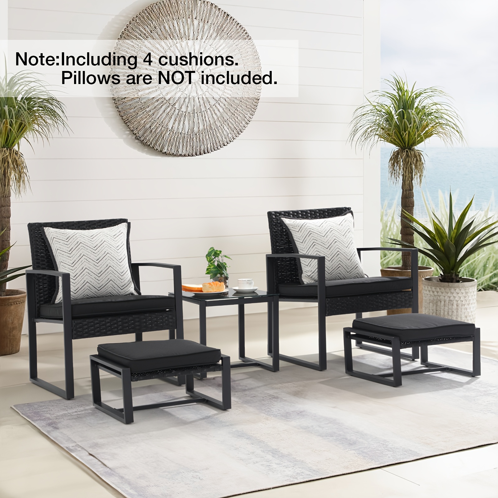 

5- Conversation Set, All- Chairs Ottomans, And Side Table For Patios, Backyards, And