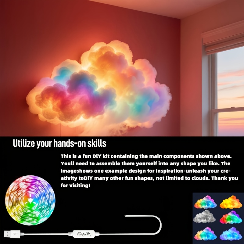 Kit DIY Lampă LED 3D Nor de Fulger - Lampă de Perete și Tavan RGB Multicolor Alimentată prin USB, cu Temperatură de Culoare Reglabilă, Design Geometric Fantastic pentru Camere de Jocuri, Crăciun, Halloween, Petreceri DJ, Cluburi și Iluminat Tematic, Lampă de Noapte în Formă de Nor, Iluminat pentru