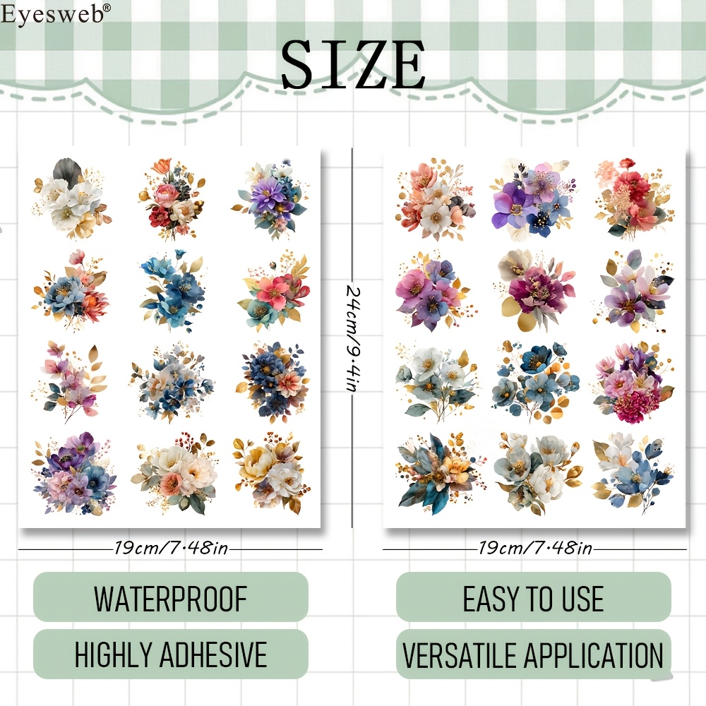 TEMU 24 Patterns Watercolor Floral Dtf Transfer, No White Border Waterproof Golden Accent Transfer, Adhesive Craft Supplies For Mugs, Glass, Planters