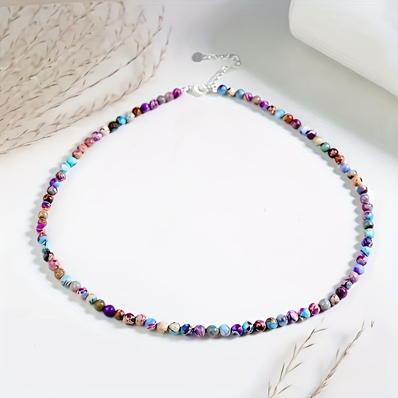 TEMU 1pc Natural Purple Stone Beaded Choker Necklace Fashionable Simple Gift For Her