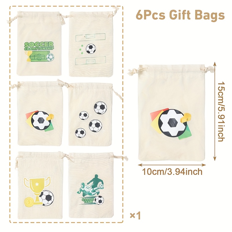 Gift For Her/him 6pcs, Soccer Drawstring Gift Bags, Soccer Pattern Gift Bags, Small Gift Packaging Bags, Drawstring Bag Packs, Football Party Favor Bags, Soccer Birthday Decor