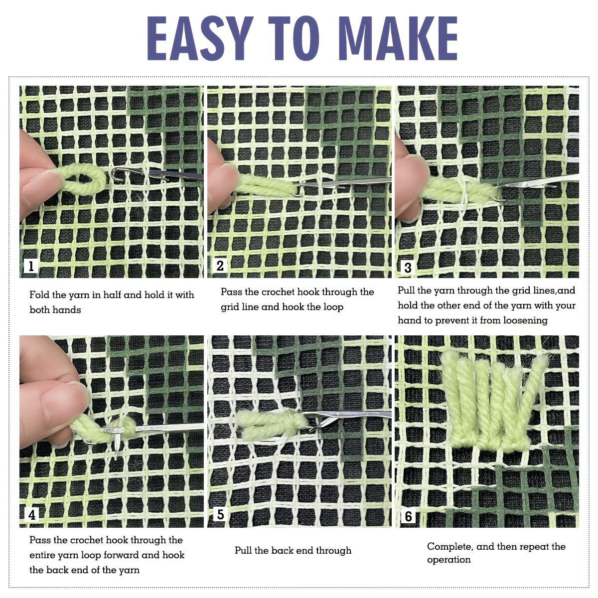 Latch Hook Carpet Kit for Beginners, Includes Printed Canvas & Yarn Set