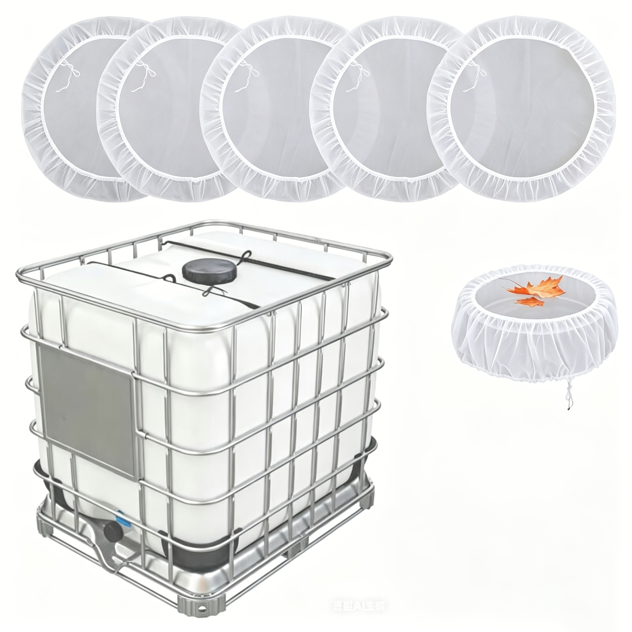 TEMU Confezione da 5 coperture a rete speciali per secchi IBC da 275 , rete filtrante per acqua regolabile da 11,8 pollici, copertura a maglia fine
