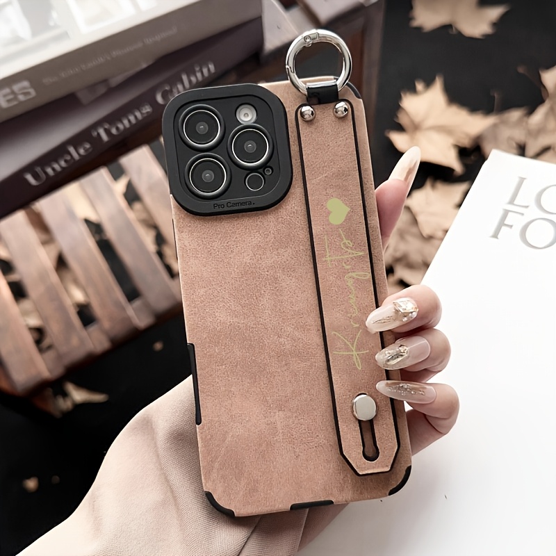 TEMU Phone Case: Personalized Eengraving Name Letter Wristband Faux Leather Phone Case For Iphone 16 15 14 13 12 11 Pro Shockproof Lens Protective