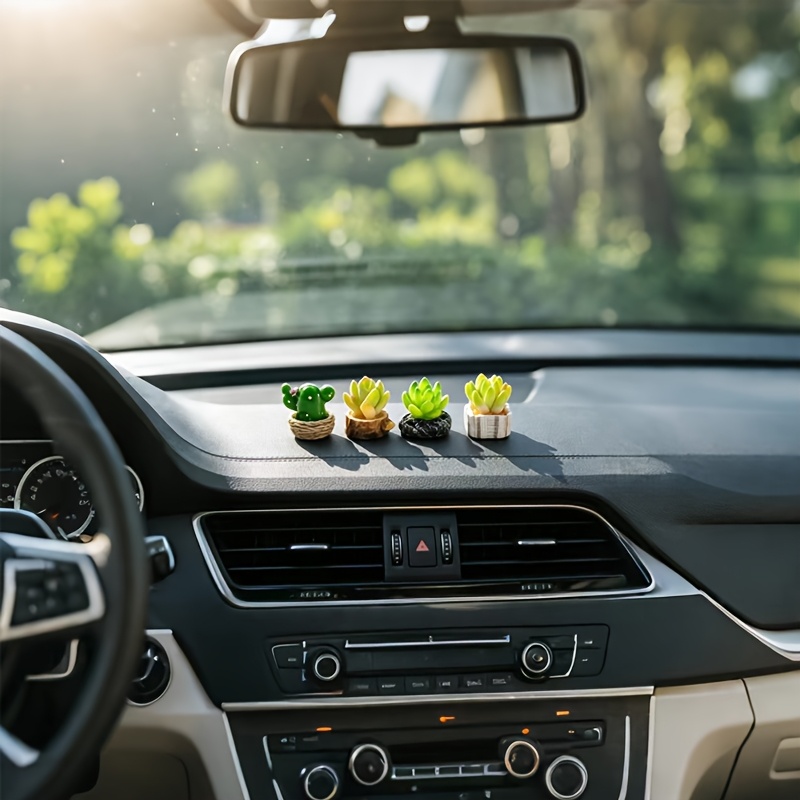 TEMU 4pcs Small Resin Succulent Cactus Car Dashboard Ornaments, Lovely Auto Interior Decor Additions, Home Office Desk Mini Potted Plants, Plants For