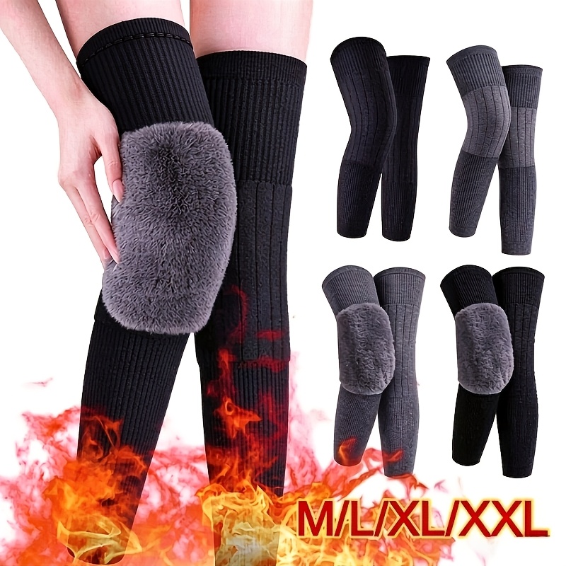 TEMU 1 Pair 8mm Thickened Winter Knee Warmers For , Extra Long Plush Fleece Lining, Pull-on Design Without Straps, Cozy Knee & Calf Coverage For Cold