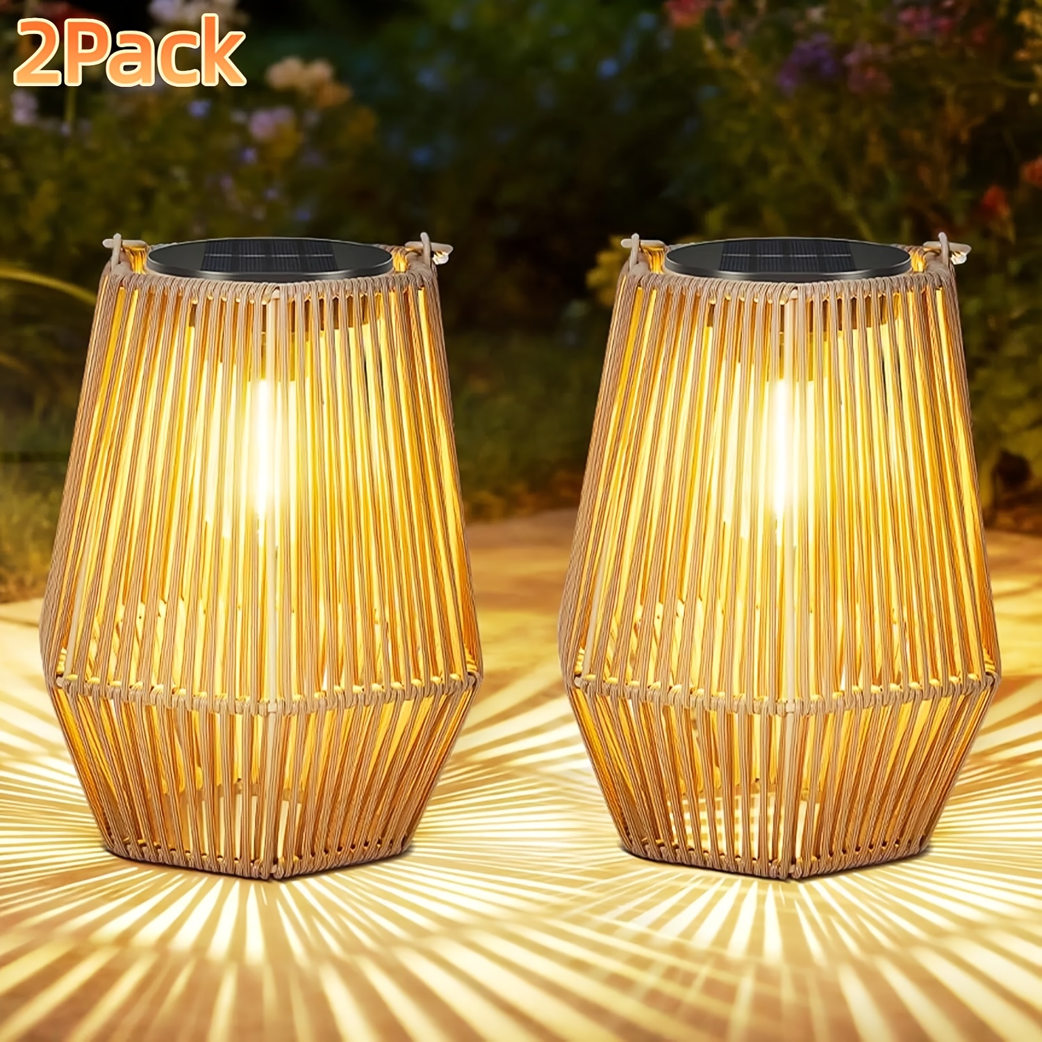 TEMU Solar Lantern, 2pcs Solar Wicker Lanterns Outdoor Boho Lights For Outside Hanging Rattan Lights Outdoor Decoration For Garden, Yard, Porch,