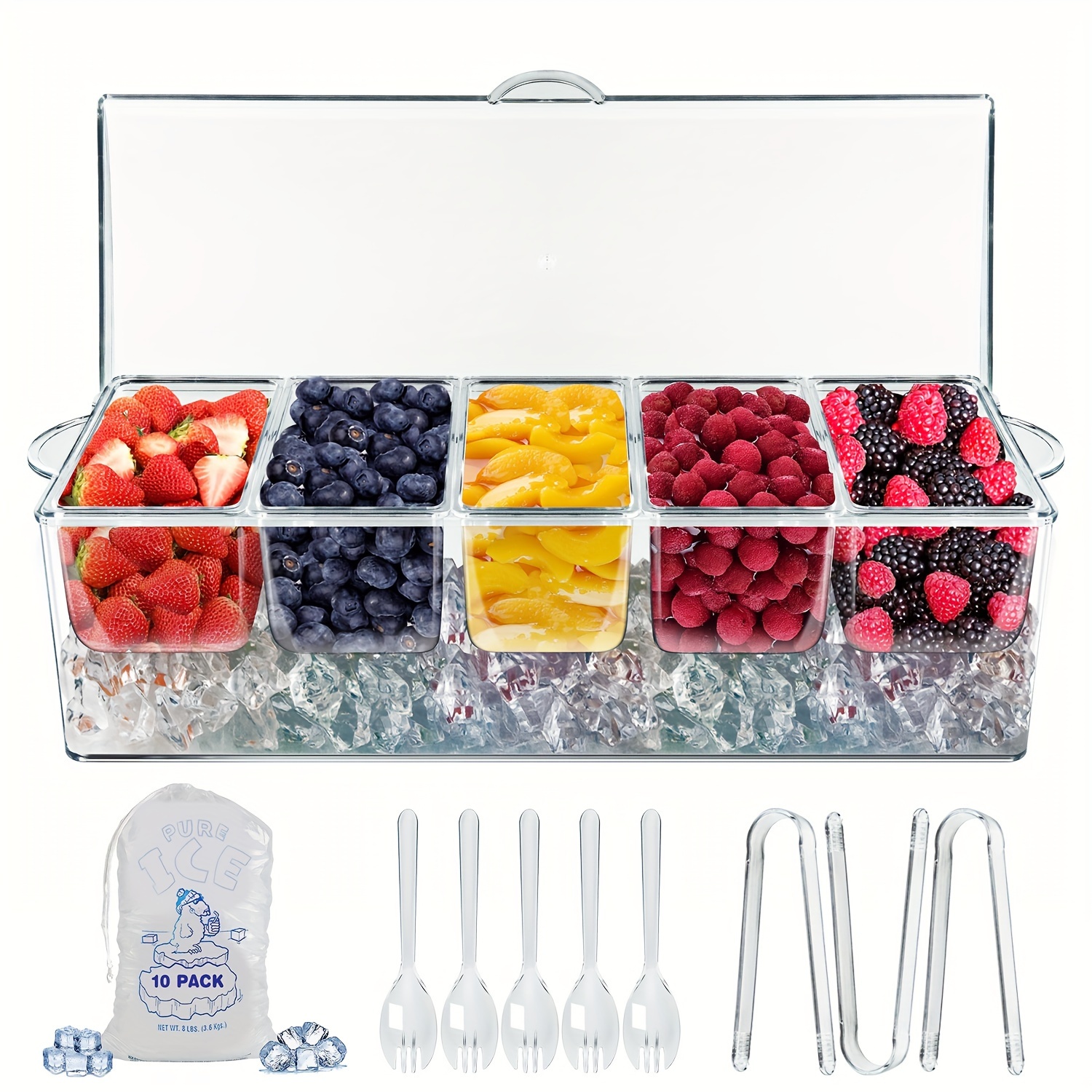 

Christmas Serving Tray With 5 Compartments Container, Fruit Trays For Serving, Garnish Platters With Lid, Clear