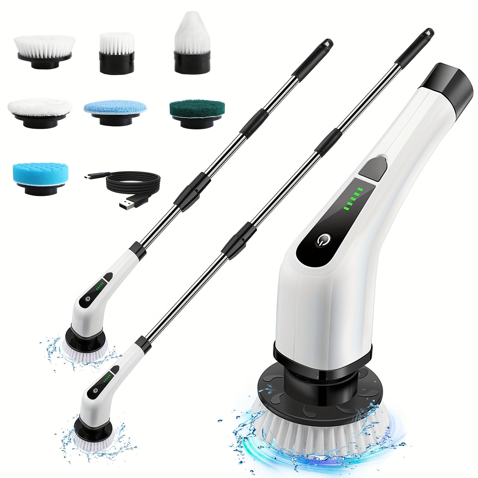 electric spin scrubber for cleaning bathroom   shower cleaner brush with 7 replaceable heads long handle cordless   tools for bath tub floor tile
