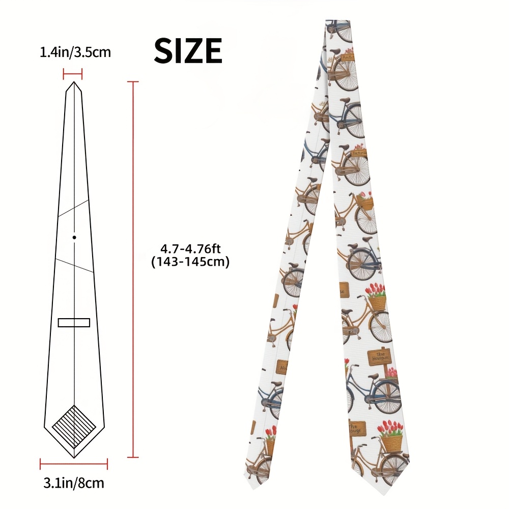 TEMU 1pc, Contemporary Necktie For Men Featuring A Print Of Bicycles And Tulips From Amsterdam And The , 8cm Wide, Easy To Care For, Perfect For