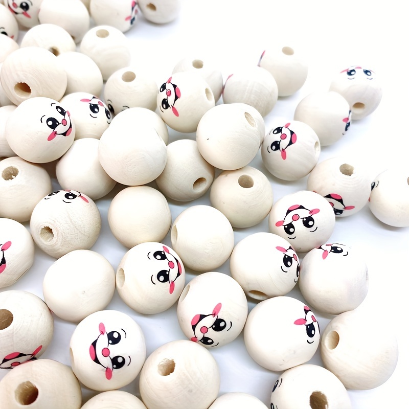 Image of 30pcs Mouse Face Wooden Beads 20mm - Round Loose Spacer Beads For Diy Crafts, Jewelry Making, Christmas Tree & Farmhouse Decor, 4mm Hole