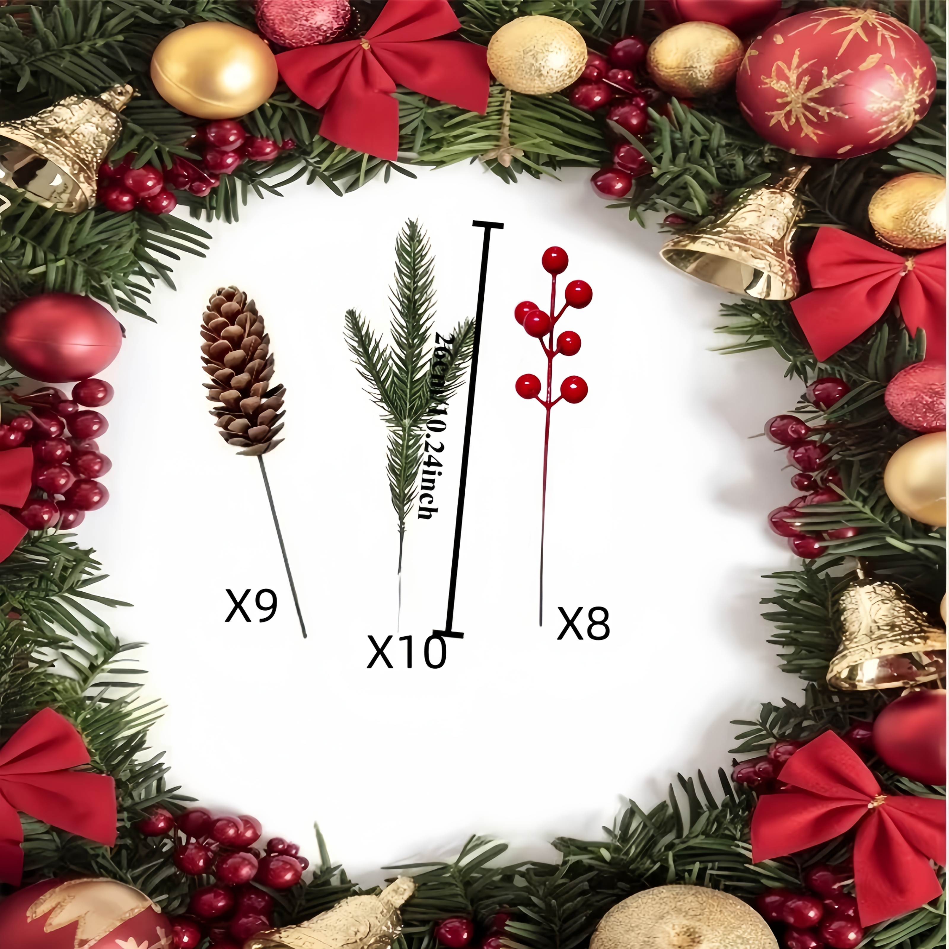 TEMU 27pcs Christmas Decorations, Artificial Pine Needles, Artificial Pinecones And Artificial Red Berries Bouquet, Suitable For Home Decor, Kitchen