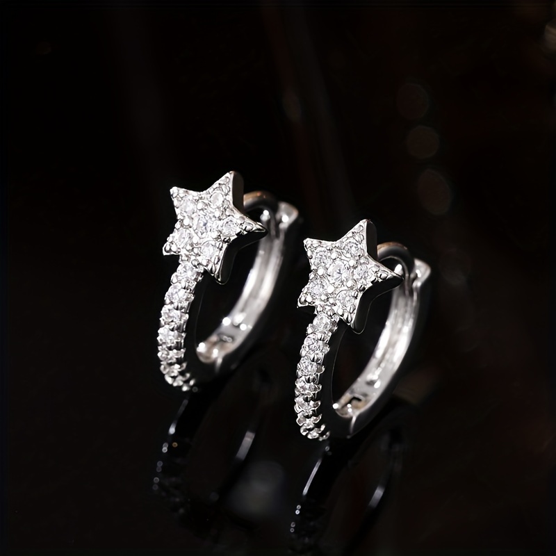 Image of 1 Pair Youhaocc Simple Star Hoop Earrings For Women, Synthetic Zirconia Inlay, Copper Post, Fashionable Daily Wear Jewelry Accessory, Daily Wear Earrings|starshaped Earrings|copper Earrings