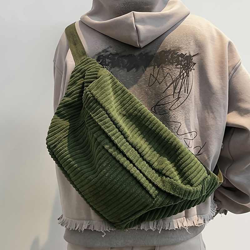 Image of Corduroy Women's Fashion Solid Color Crossbody Bag Soft Texture Large Capacity Multi-pocket Shoulder Bag Daily Travel Women's Plush Chest Bag Travel Backpack Gift Bag