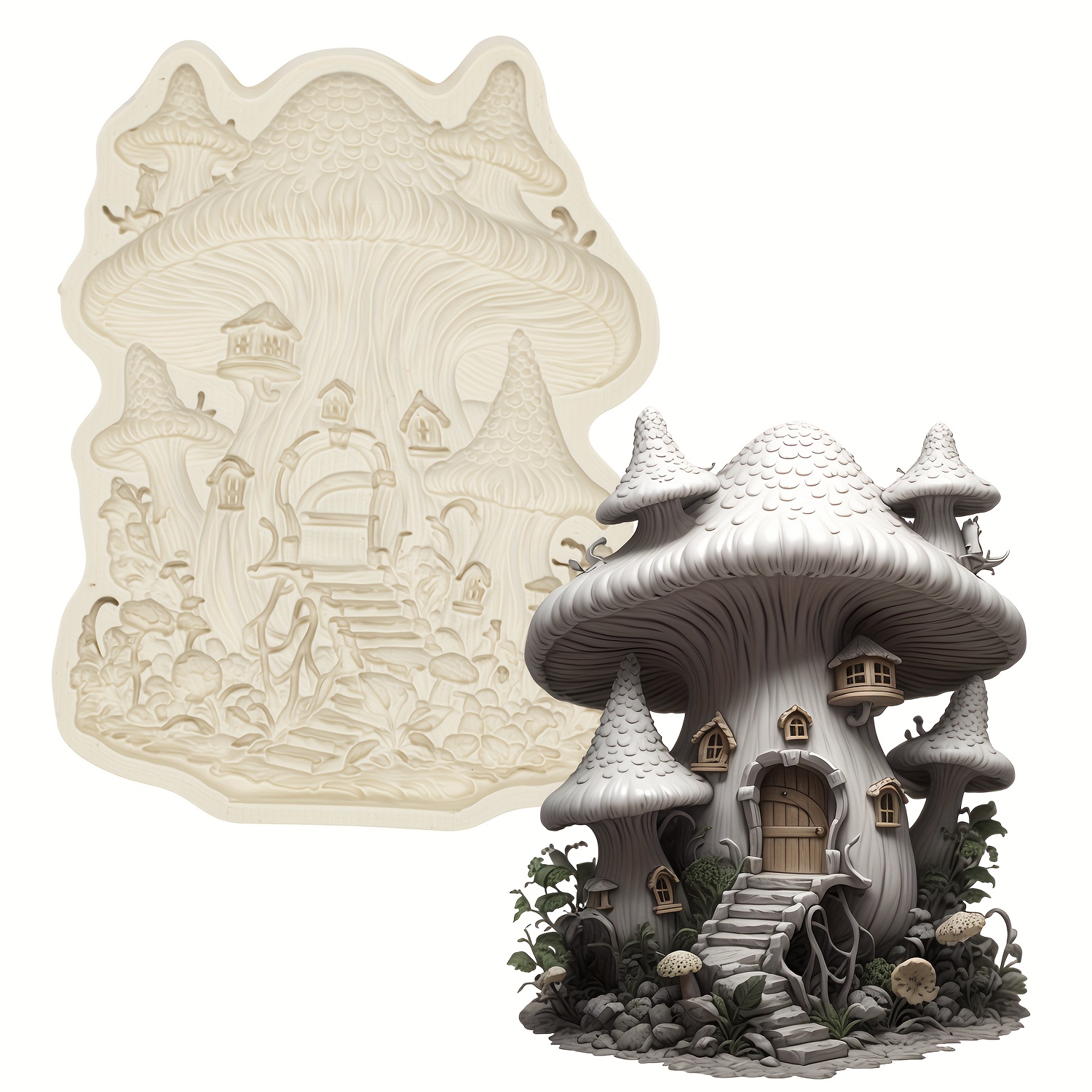 

Christmas Mushroom Castle Silicone Mold For Chocolate, Fondant, Cake Decorating, Diy Resin And Clay Crafts, Home Decor Kitchen Baking Tool - Fairy Tale Theme Silicone Stencil