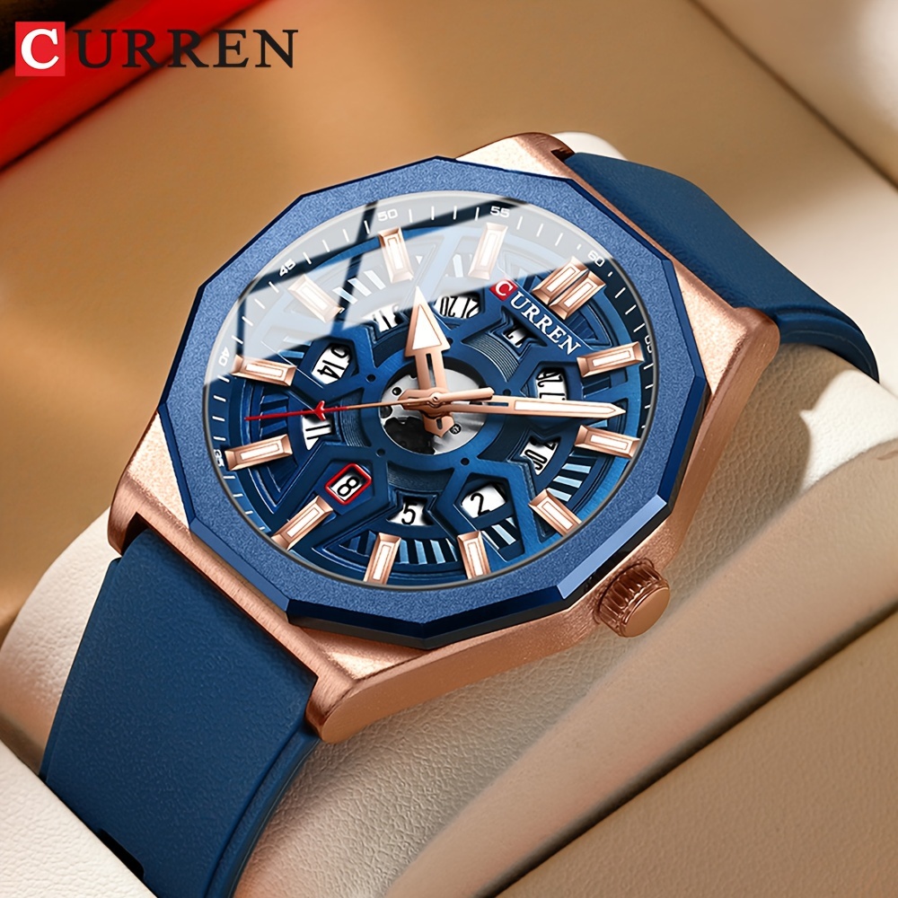 

Polygon Men's Business Sports Quartz Watch Luminous Hollow Out Fashion Analog Calendar Silicone Wrist Watch Date Watch