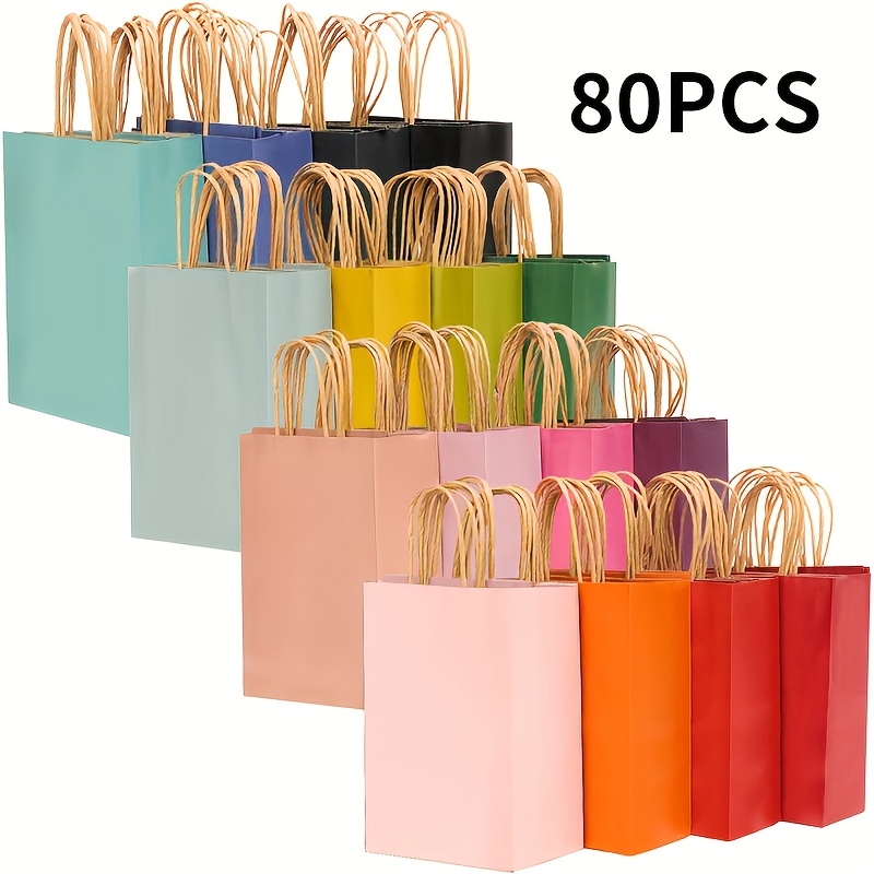 

80 Kraft Paper Bags With Handles 10.5 'x8 "x4.75" Medium Gift Bags 16 Different Solid Colours