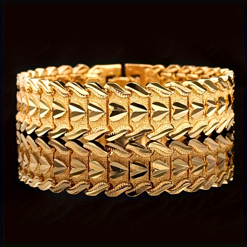 TEMU 18k Gold-plated Fashion Link Chain For Men, Copper, No-stone Heart Pattern, Non-magnetic Clasp, Personalized Jewelry Gift
