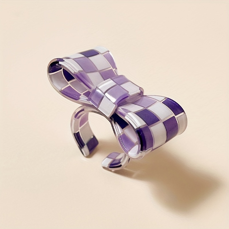 Resin Bowknot Rings Checkered Block Statement Rings for Women