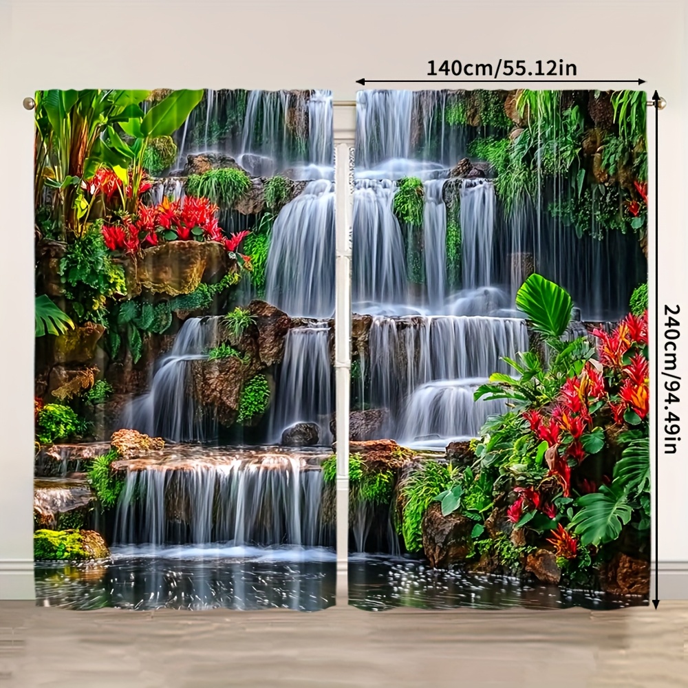 TEMU 2d Flat - 2d Flat - 2pcs, Curtain Fabric 2d Natural Landscape With Mountains Machine Washable Fabric (without Rod, No Movement, No Battery)