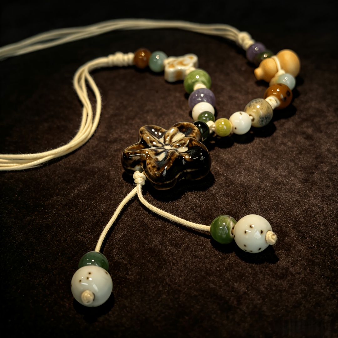 National Style Color-Blocking Beaded Tassel Necklace, Retro Design