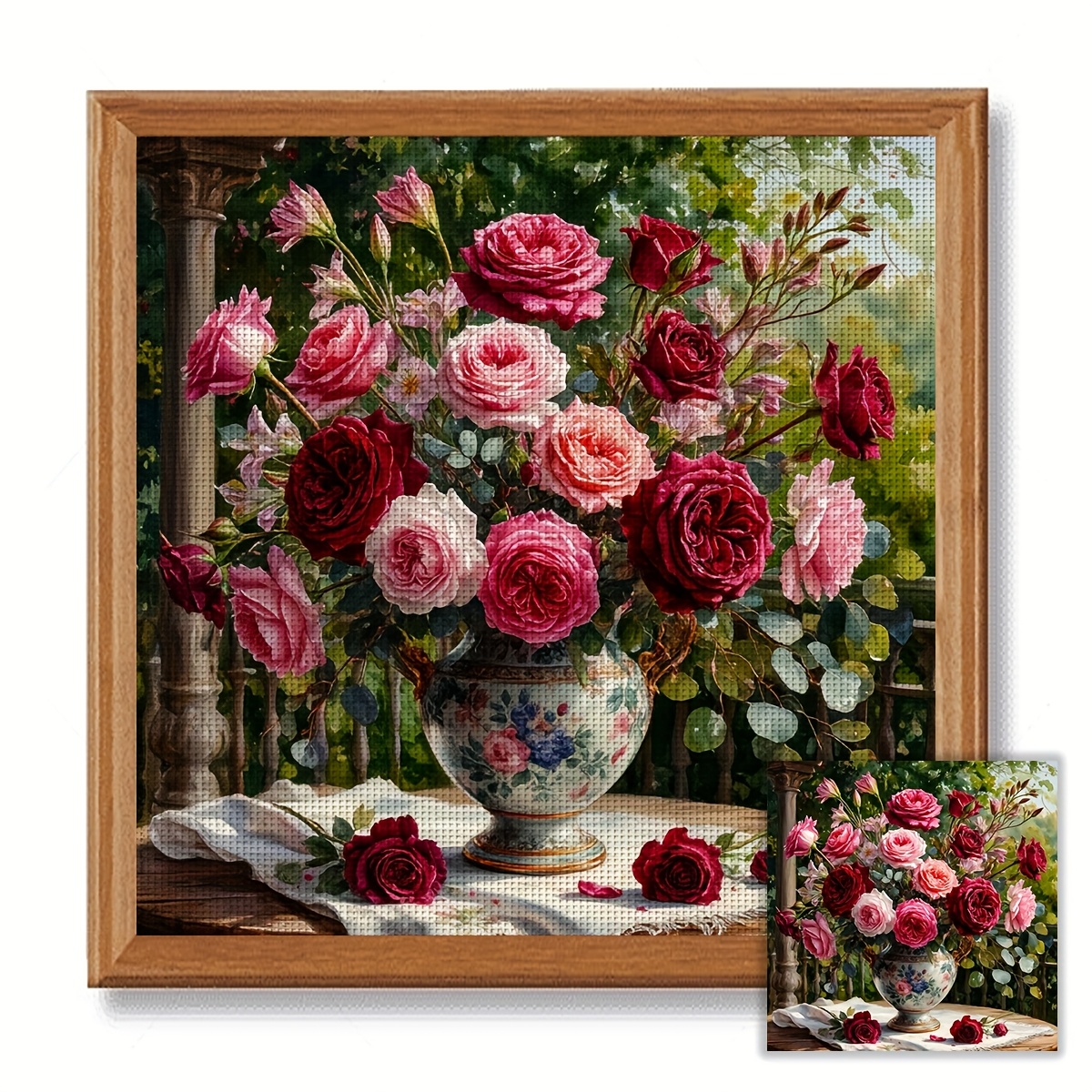 TEMU Jozysh 40x40cm/15.7x15.7inch, Diy Stitch Kit, Embroidery Craft Set, Rose, Patterned Printed Stitch Kit, Randomized Thread Board Stitch Material