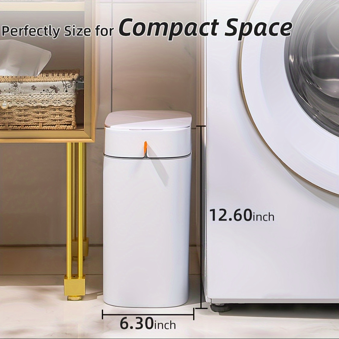TEMU Bathroom Trash Can, Motion Trash Can Touchless, White 3.5 Gallon With Lid And 2 Rolls Of Garbage Bags, Auto-adsorption Slim Small Waste Basket