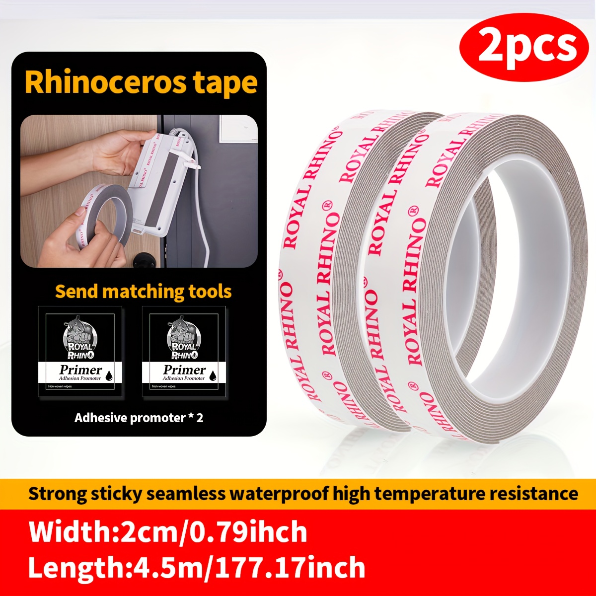Image of 2 Rolls Heavy Duty Double Sided Tape - Ultra Thick, White Release Film & Gray Adhesive, No Residue, Heat/water Resistant For Crafts, Decor, Led Lights (9m)