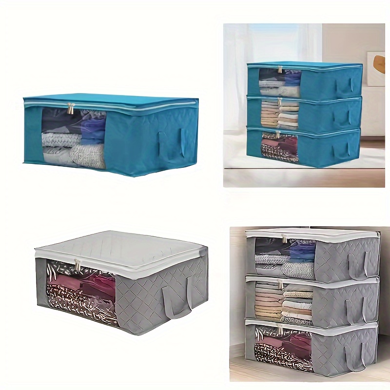 

3pcs, Foldable Clothes And Bedding Storage Bag, Durable Reinforced Handle, Sturdy Zipper, Clear Window, For Quilts, Blankets, Bed Sheets