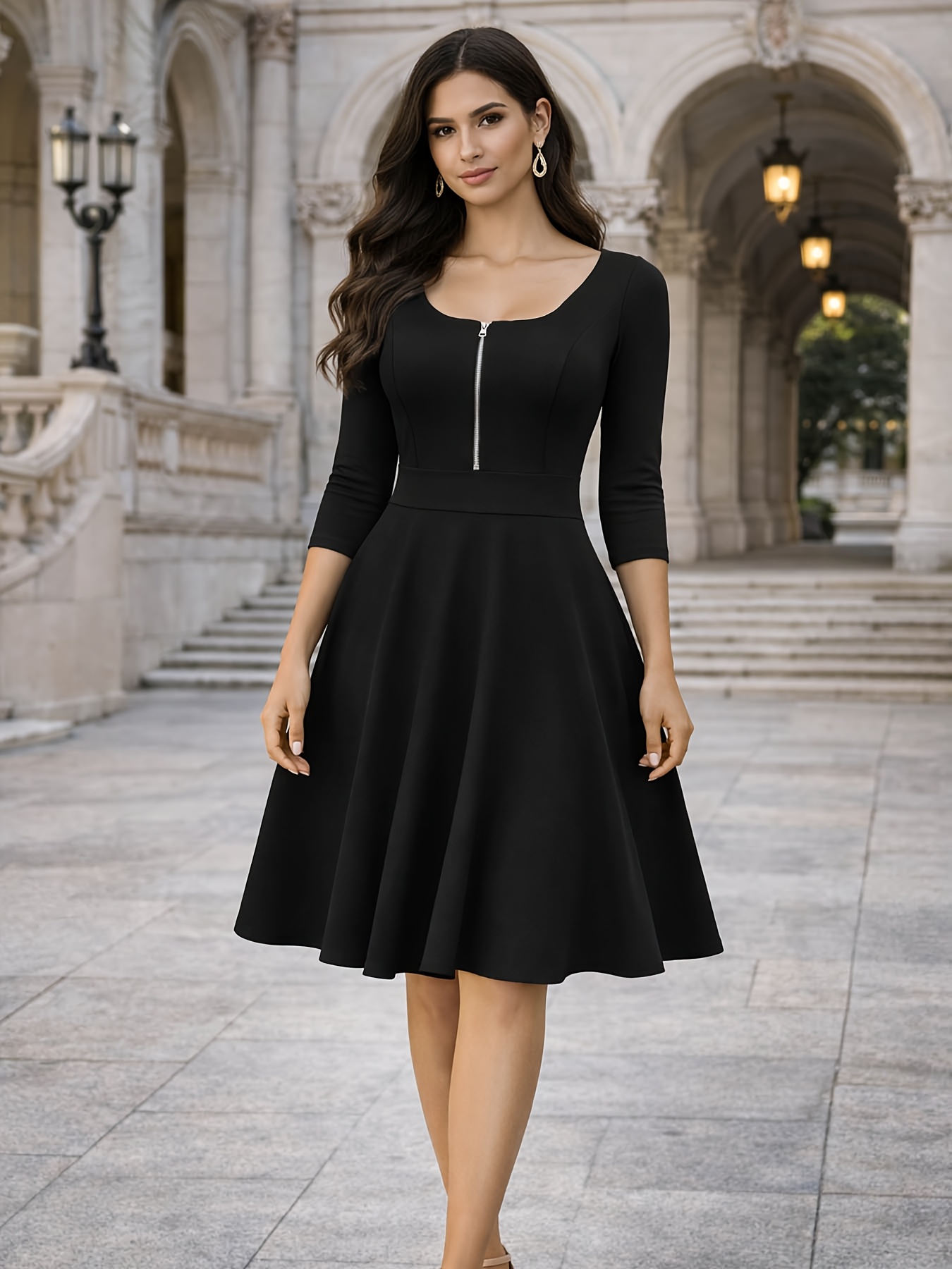 knee length tea dresses Plus-Size Knee-Length Print Party Dress 68557 Midnight Multi / 12W main image 0