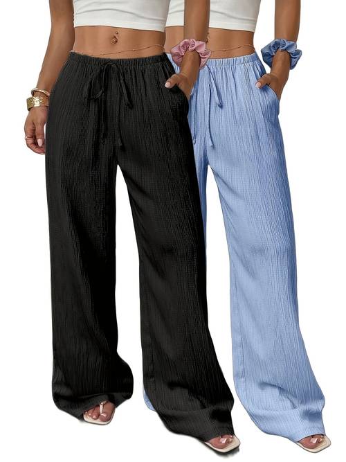 taglie forti - taglie forti - 2 pezzi pantaloni lunghi da donna taglie forti, , stile , con tasche, coulisse