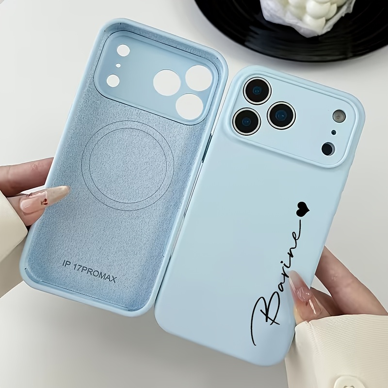 TEMU Phone Case - 1pc Personalized Engraved Name Luxury Liquid Silicone Magnetic Phone Case For Iphone 18 Promax 18 Pro 17 Pro 17 16 Plus 15 14 13 12