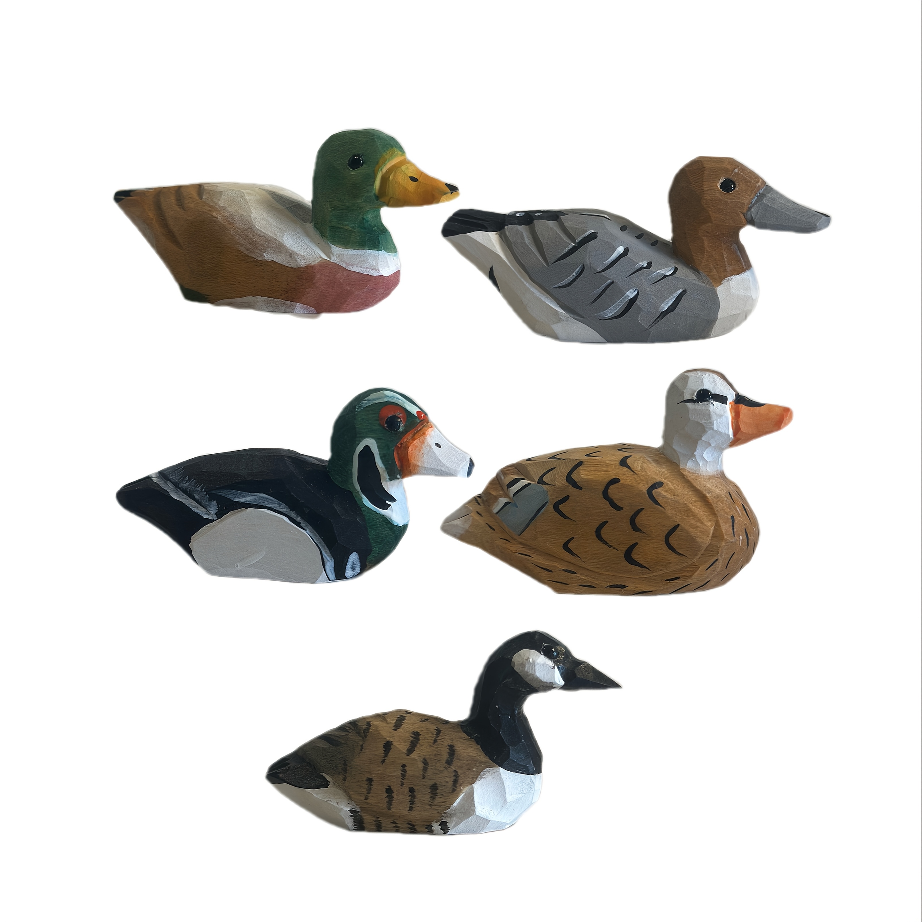 Image of 5pcs - Duck Set Combination, Hand Carved Wooden Painted Cute Small Statue Ornament, Set, Home Holiday Decoration, Suitable For Indoor And Outdoor Use, Animal Shaped